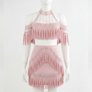 Pink Bodycom Tassel Pearl Fringe Dress Small